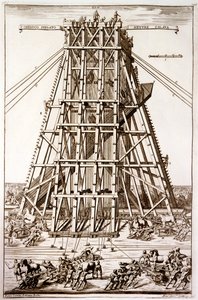 アレッサンドロスペッキによって彫刻された、ローマのサンピエトロ広場に古代エジプトのオベリスクを建てる